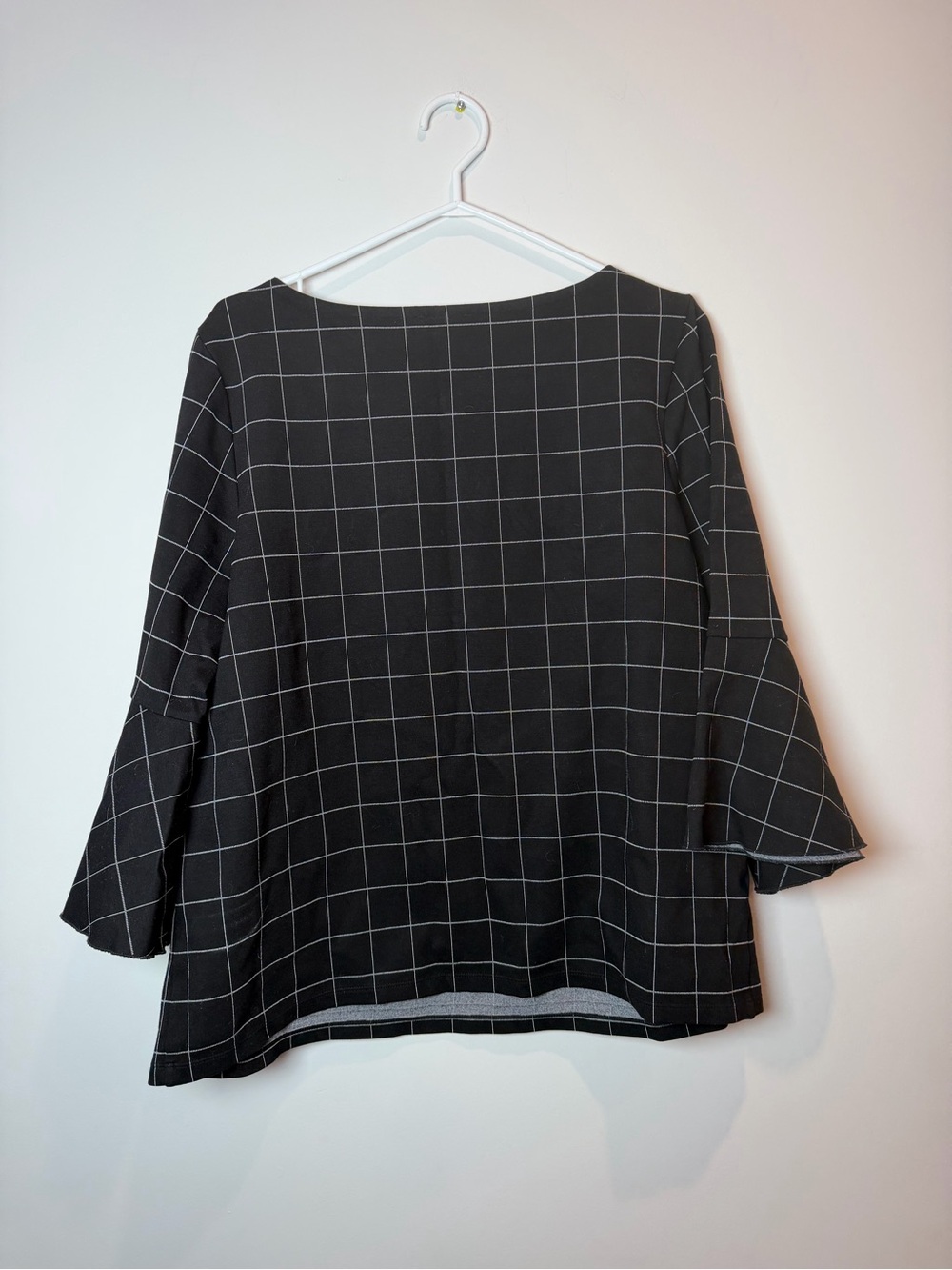 Lord & Taylor Black Windowpane Blouse Flare Sleeves Women’s XL